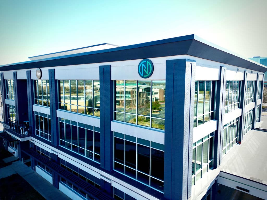 Aerial view of the New Nexus Group office building in Bentonville, Arkansas